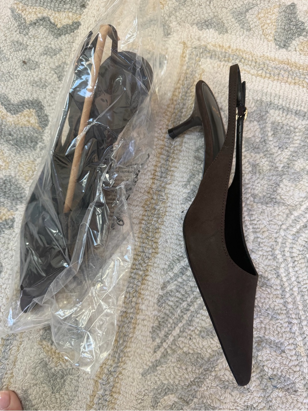 Mango Women's Pointed Slingback Kitten Heel Pumps - Brown